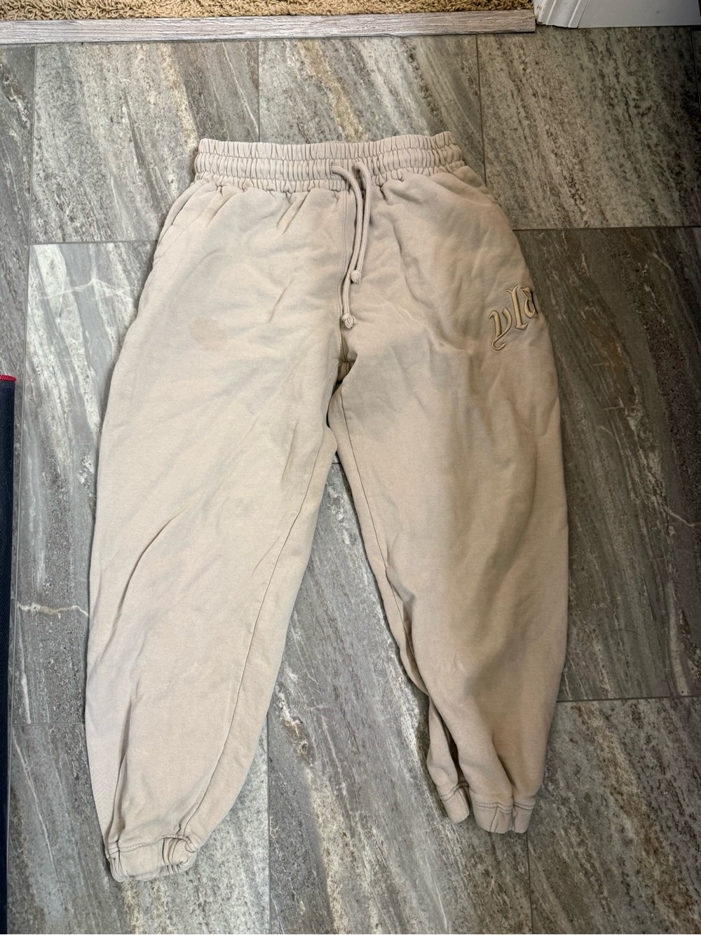 YoungLA Beige Sweatpants with Logo Embroidery